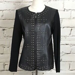 Peter Nygård Studded Leather Zip Front Jacket - M
